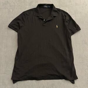 Polo Ralph Lauren Classic Fit Polo Shirt Men L Black Soft Cotton Flesh Pony
